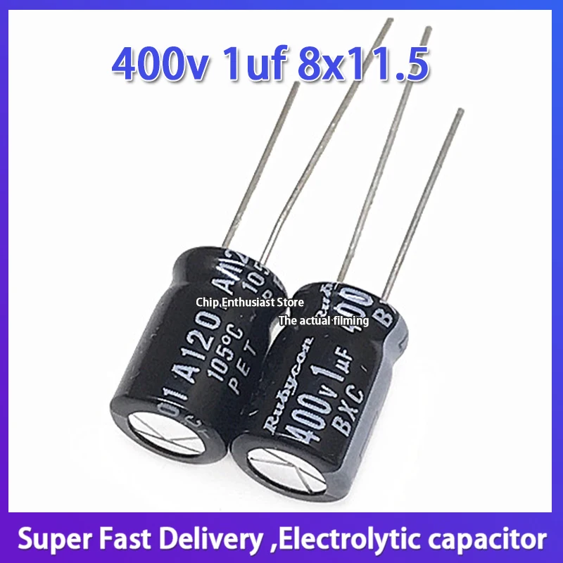10PCS Rubycon imported electrolytic capacitor 400V 1uF 8x11 5 ruby bxc high frequency, low resistance and long service life