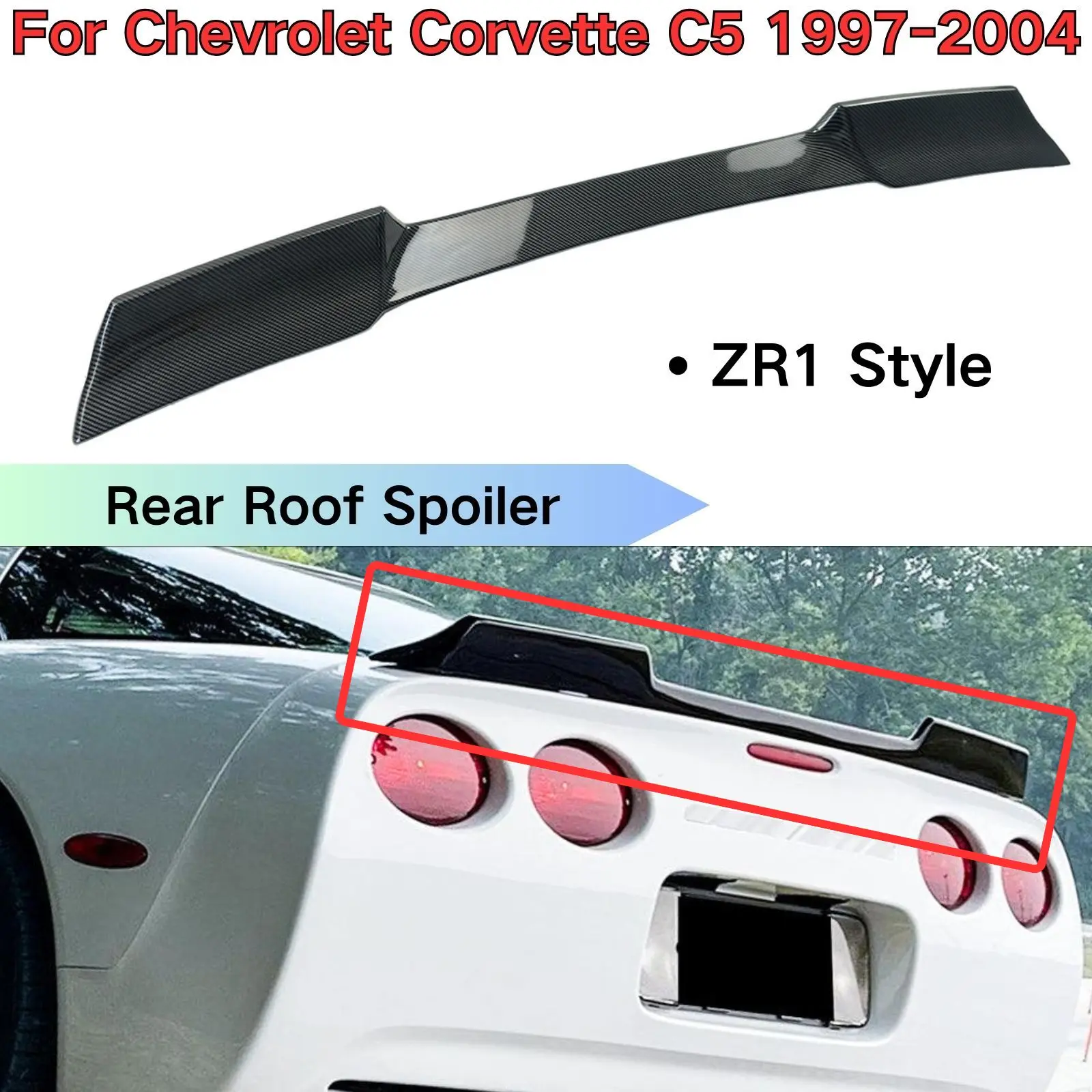 Rear Roof Spoiler For Chevrolet Corvette C5 1997 1998-2004 ZR1 Style Car Accessories Splitter Glossy Black Carbon Fiber Look