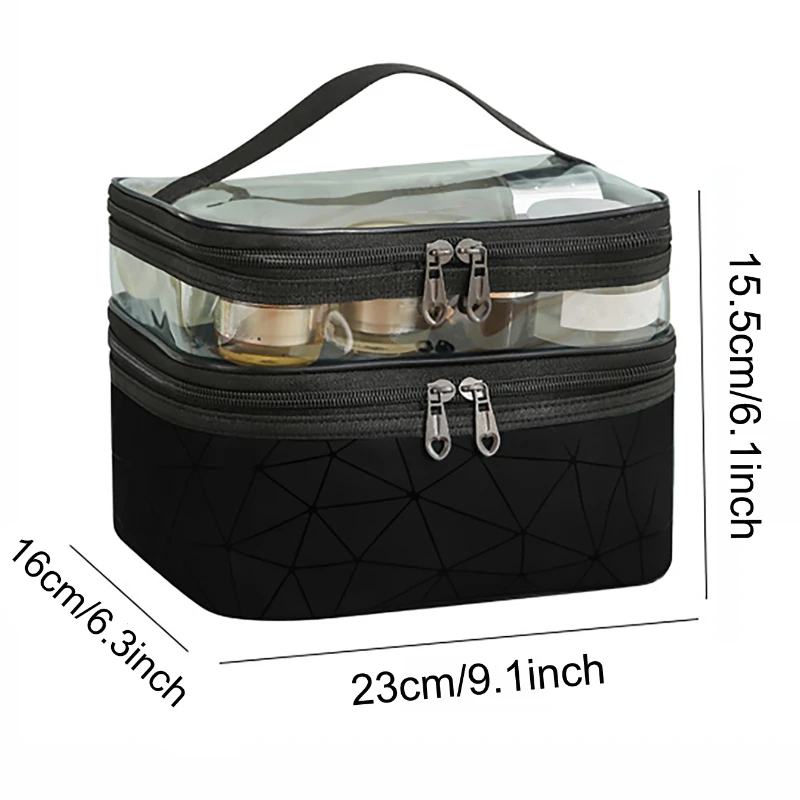 Functional Double-layer Clear Makeup Bag with Wide Opening and Sturdy Handles for Organization of Cosmetics and Toiletries