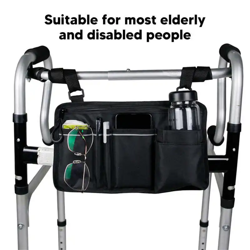 Wheelchair Armrest Side Storage Bag Waterproof Portable Pocket with Reflective Strip for Seniors Elderly Wheelchair Accessories