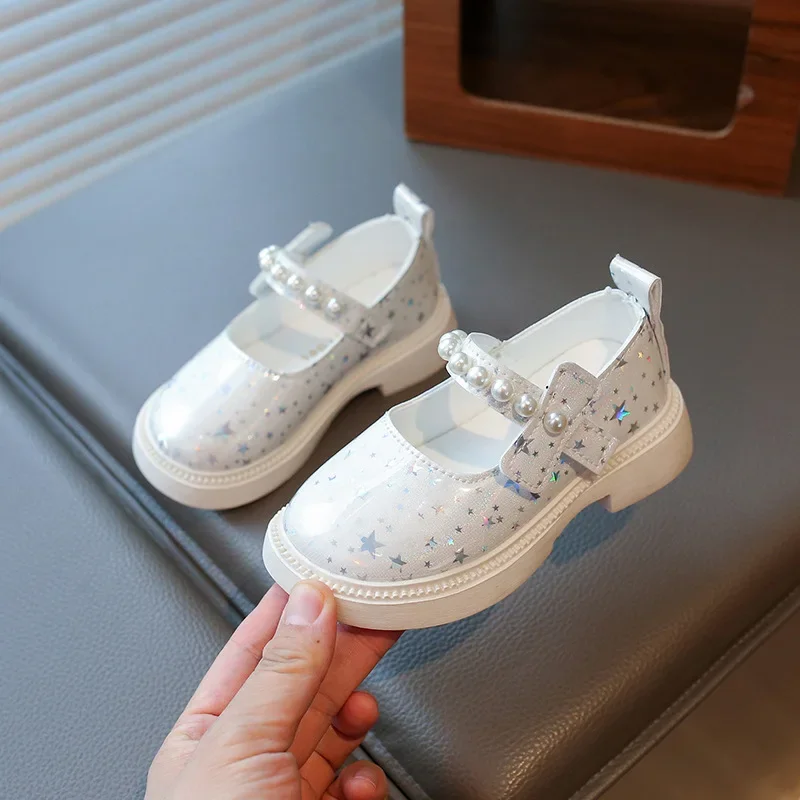 2025 Shoes NewGirls Leather Shoes for Party Wedding Kids Princess Rhinestones Shoes with Bow-knot Fashion Children