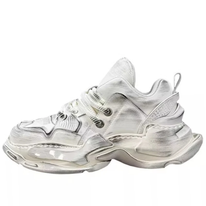 

American Trendy Original Design Retro Outdoor Casual Daddy Shoes Men's Genuine Leather Thick Soled Height Increasing Board Shoes