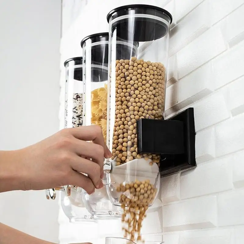 Wall Mount Dry Goods Dispensers 1.5L Cereal Double/Triple Dry-Food Container Grid Grain Storage Bin Kitchen Storage Organizer