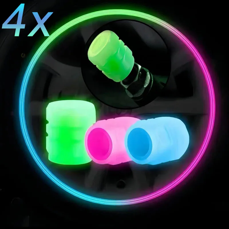 Universal Fluorescent Car Tire Valve Caps,Handmade Rhinestone Stem Covers Illuminated Valves Nozzles Car Accessories 1/4pcs