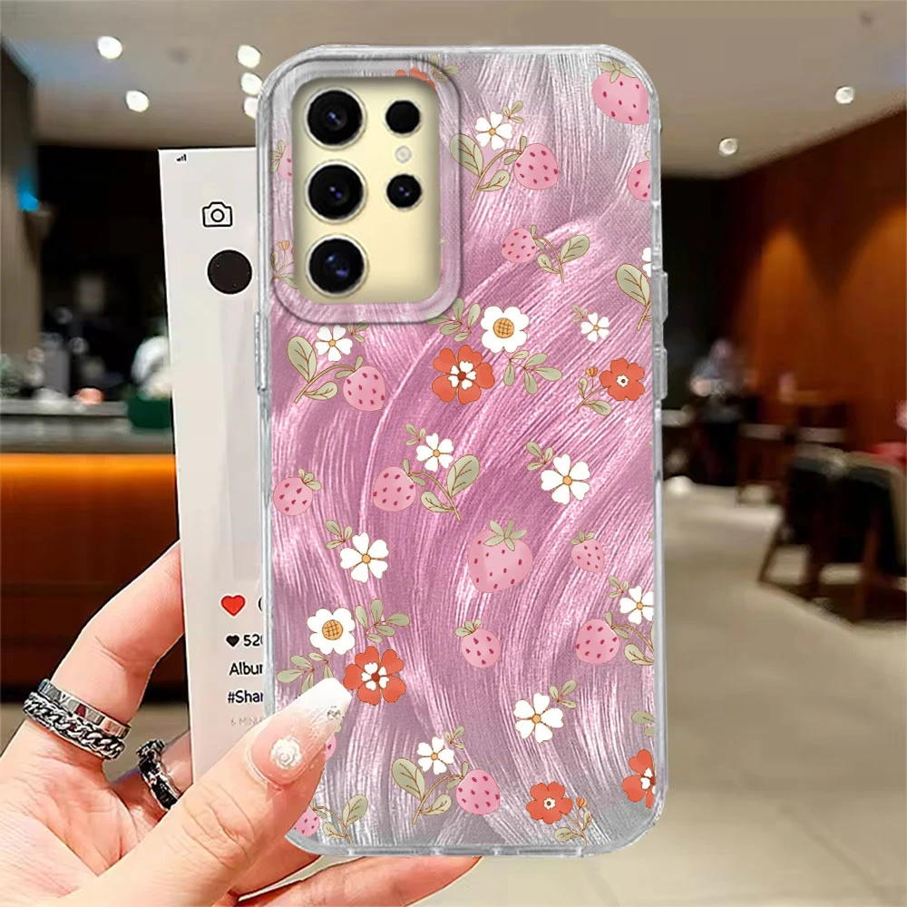 

For Samsung Galaxy S25 Egde Outline Flower Phone Case S24 S23 S22 S21 S20 FE Ultra Plus Shockproof Protective Floral Plant Cover
