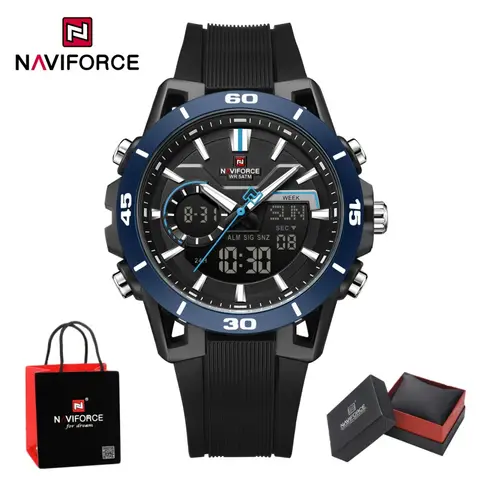 NAVIFORCE Fashion Men's Dual Display Luminous Watches 5ATM Waterproof TPU Strap Male Sports Outdoor Wristwatch Gifts Box NF7135