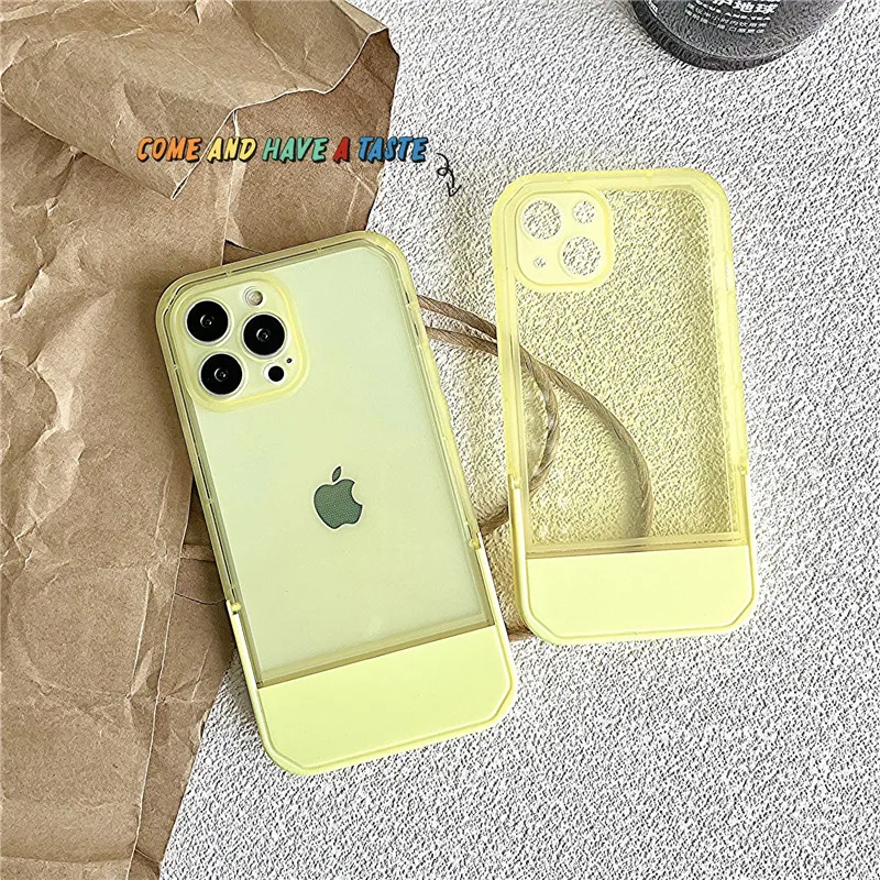 Luxury Holder Stand Bracket Transparent Phone Case For iPhone 11 12 13 14 15 16 Pro Max  X XS XR 7 8 Plus Clear Silicone Cover