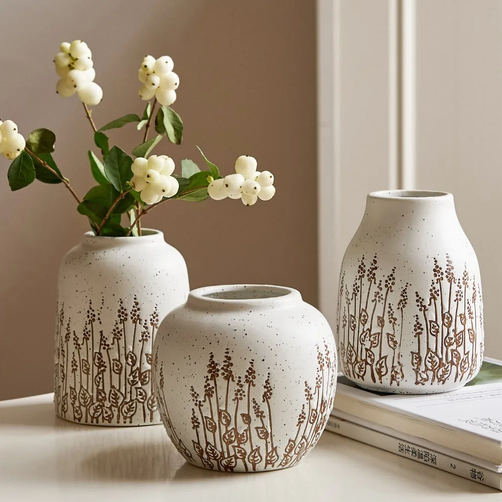Florero pequeño de cerámica estilo campo, florero nutritivo de agua de lavanda, decoración de mesa de salón y accesorios para decoración del hogar