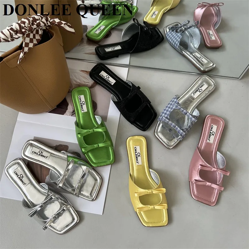 Flats Slippers Women Beach Sandals Summer Shoes 2022 New Fashion Bow Knot Slides Bohemian Soft Dress Flip Flops Zapatillas Mujer