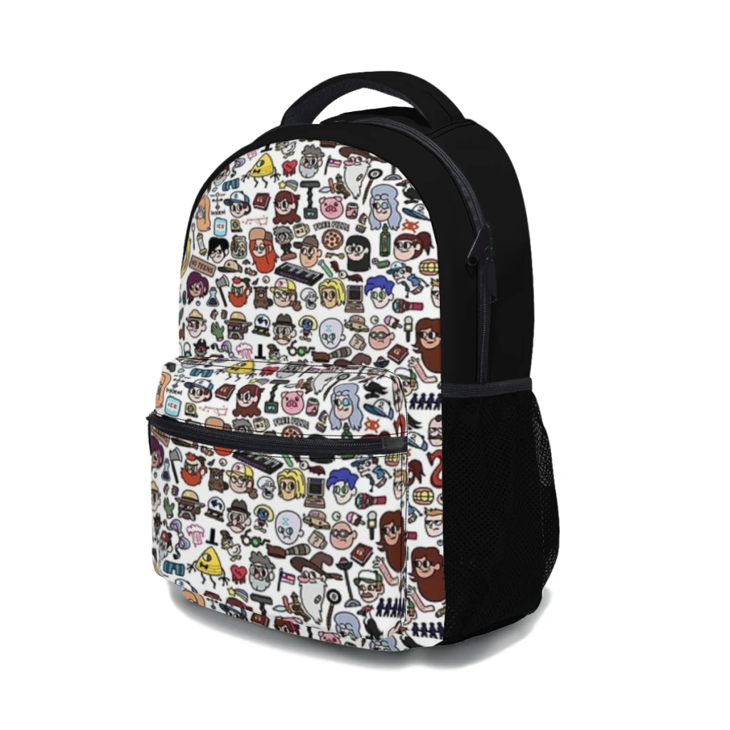 Mochila escolar Gravity-Falls Doodle para niños, mochila para estudiantes de gran capacidad, mochila para estudiantes de secundaria de dibujos animados de 17 pulgadas