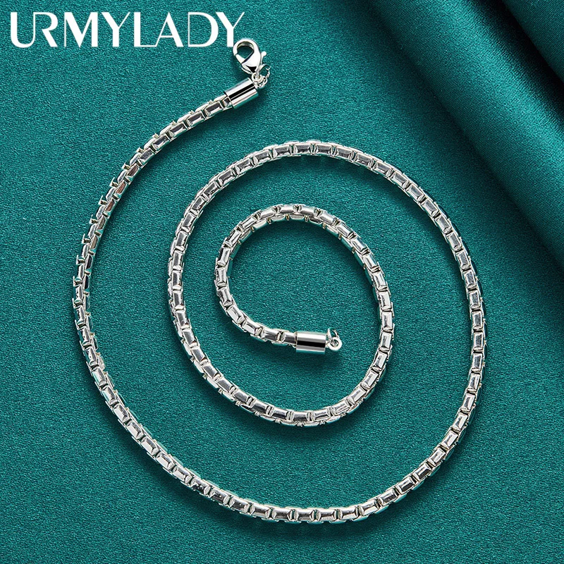 URMYLADY 925 Sterling Silver 4mm Joint Chain 18 Inch Charm Necklace For Man Women Wedding Fashion Party Gift Jewelry