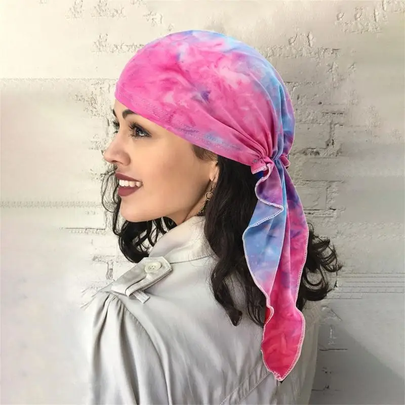 

A52E Breathable Wrap Chemo Cap Hair Cover Cultural Print Hat Unique Two Tail Design For Everyday Use