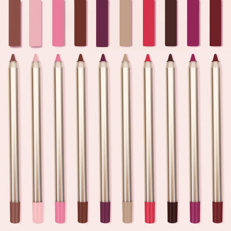 15 Colors Waterproof Multifunctional Gold Lip Liner Private Label Nude Waterproof Lipliner Custom Logo Vegan Makeup Wholesale