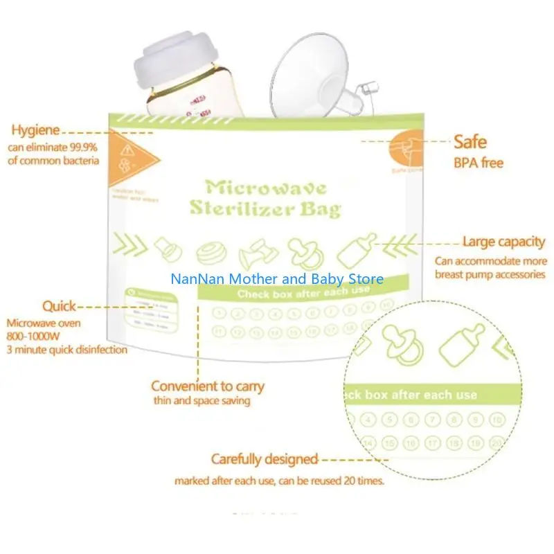 Pack of 10pcs Microwave Bags for Baby Bottles Breast Accessory