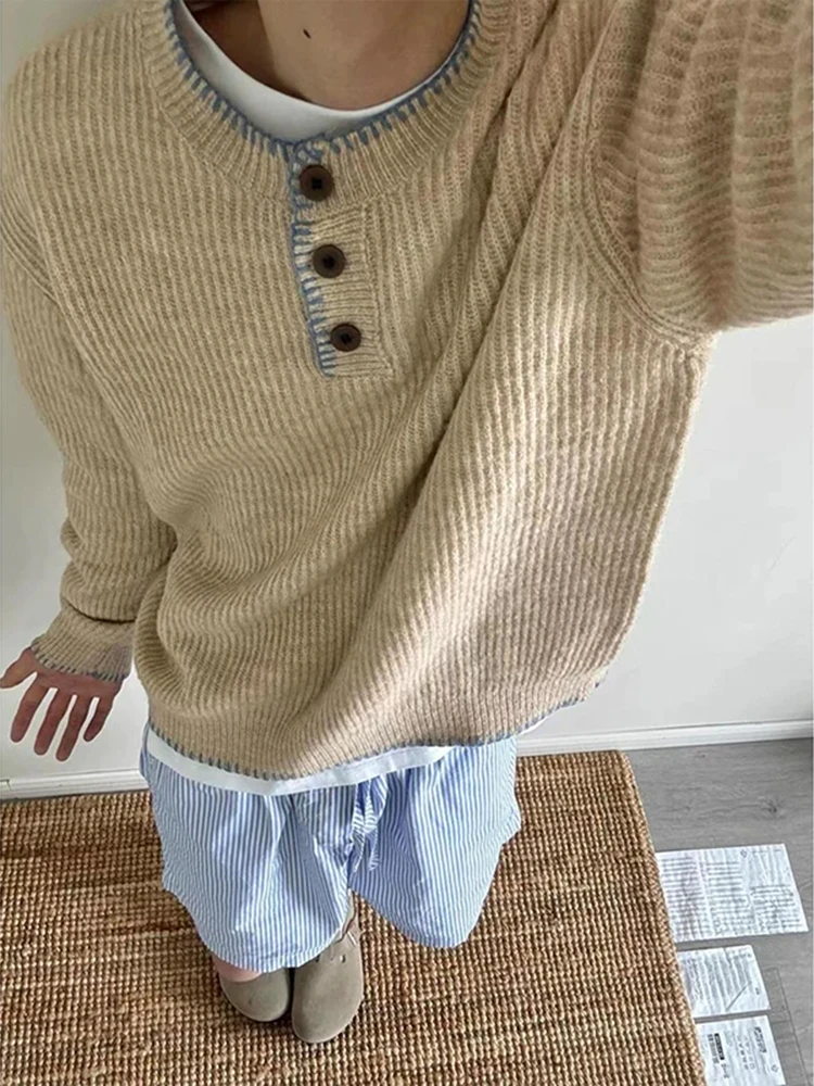 

Мужской трикотажный свитер MADWITCH с воротником хенли, теплый, осенне-зимний, из утолщенной шерстяной смеси с полиэстером, комфортный, свободного кроя