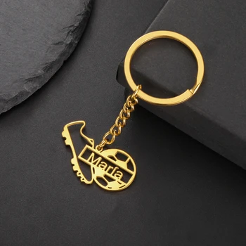Porte-clés de chaussures de Football avec nom personnalisé, porte-clés de voiture, accessoires de sac en acier inoxydable pour amoureux du Football, bijoux personnalisés