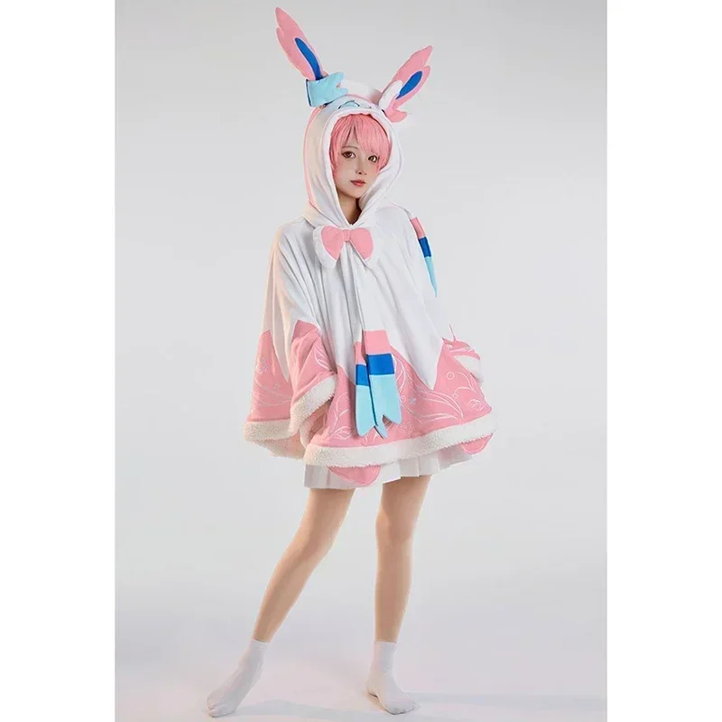 Anime Sylveon Cosplay Kawaii Halloween Cloak  Hooded Blanket Live Youtuber Ninfia Nymphali Costume for Women Girl