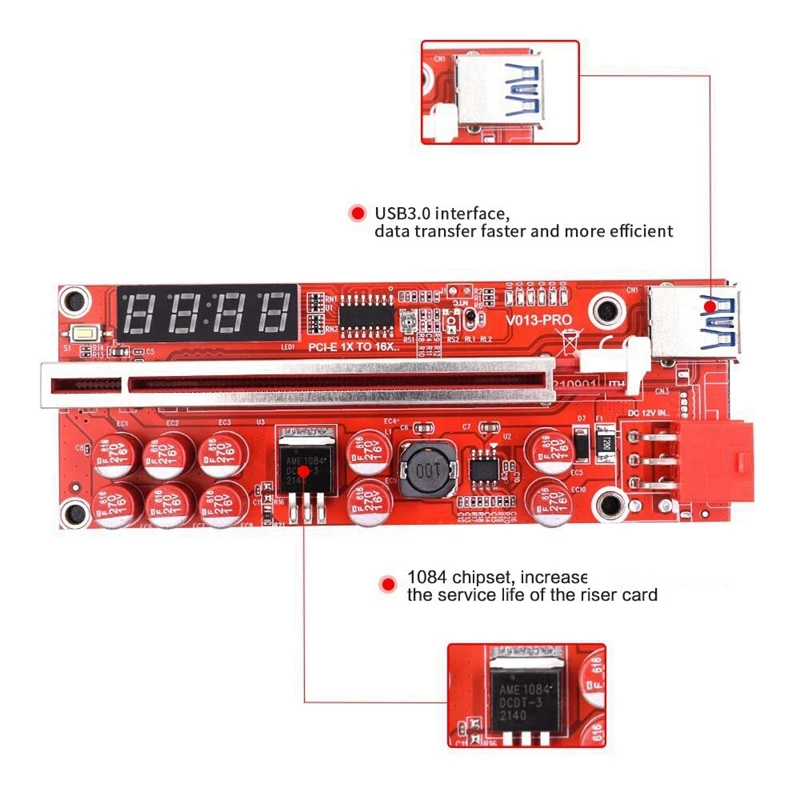 V013 Pro Pcie Riser Card Pcie X1 To X16 Riser Graphics Card Extension Cable Temperature Control For Mining Miner