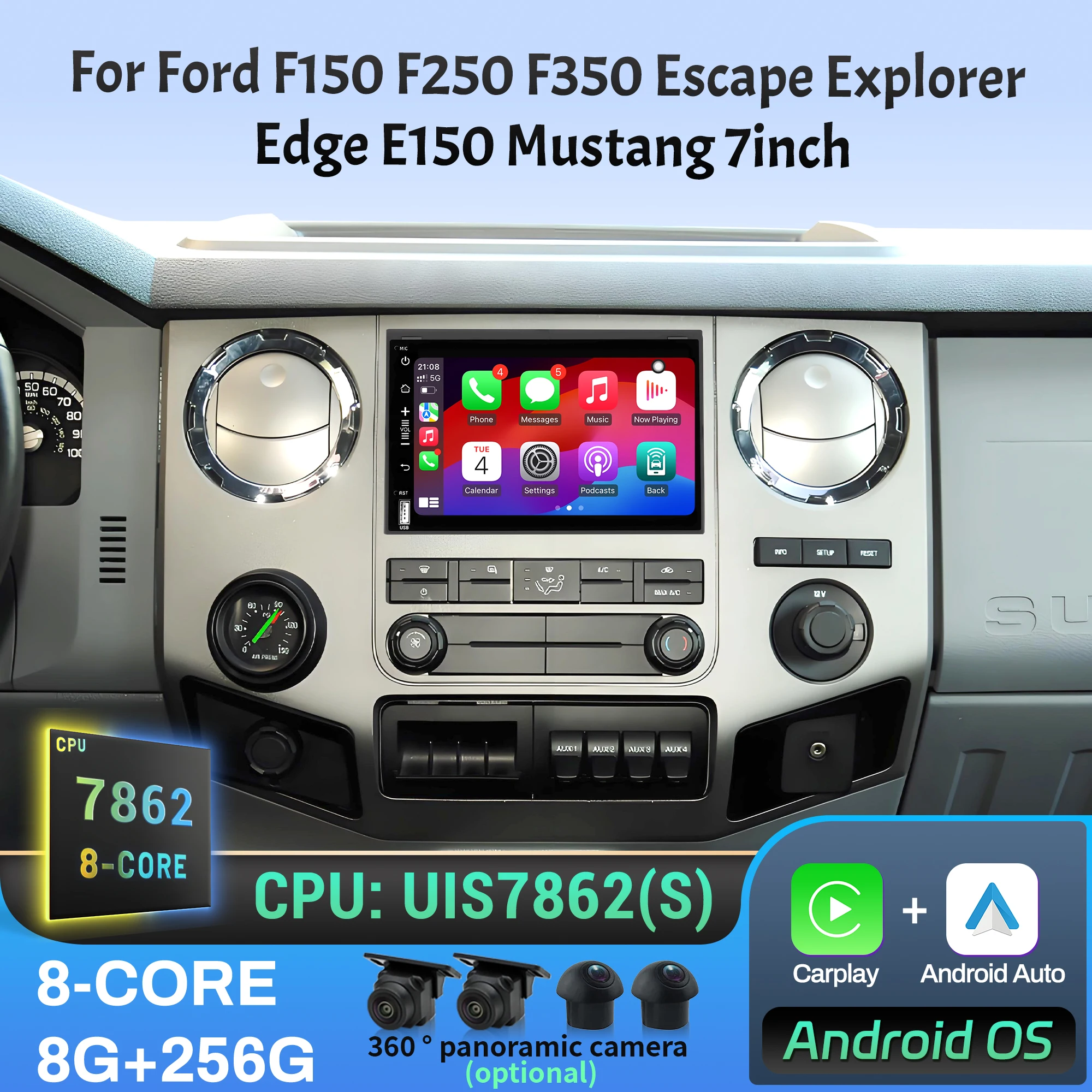 

7 inch Car Radio For Ford F150 F250 F350 Escape Explorer Edge E150 Mustang 4G Wireless Bluetooth CarPlay Head Unit Touch Screen