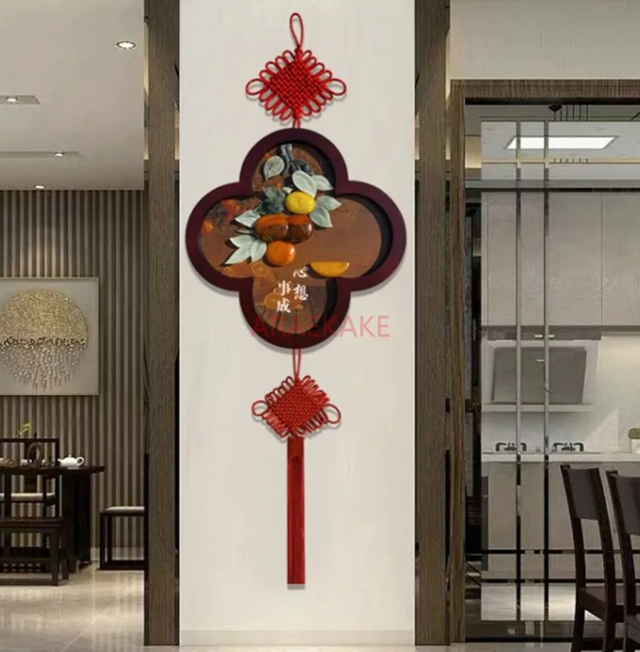 Chinese knot pendant TV background New Chinese style entrance decoration painting Jade carving painting Hanging painting