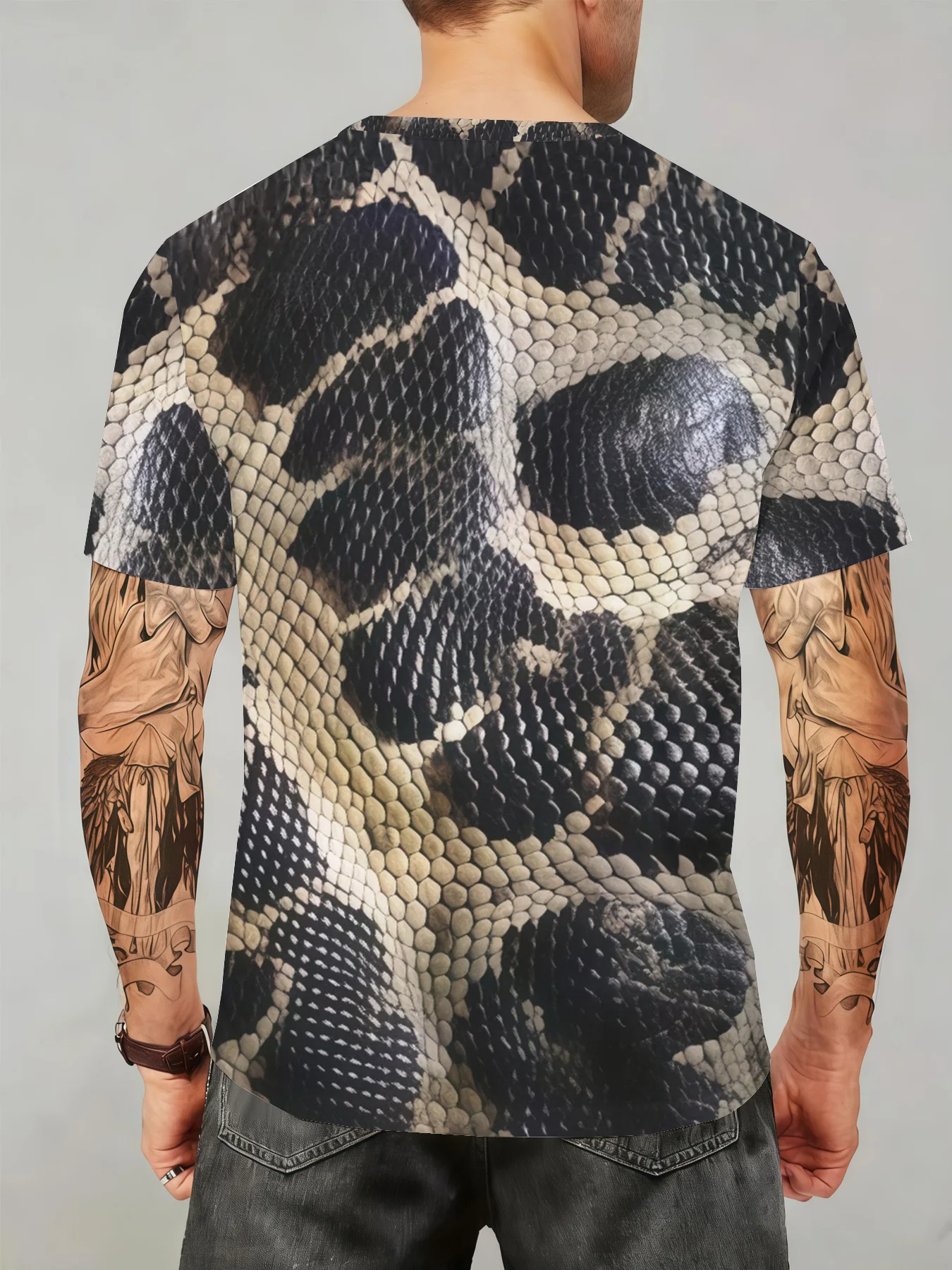 Men's 3D Realistic Snake Skin Scale Print T-Shirt Crew Neck Short Sleeve Animal Texture Streetwear Casual Tee Top