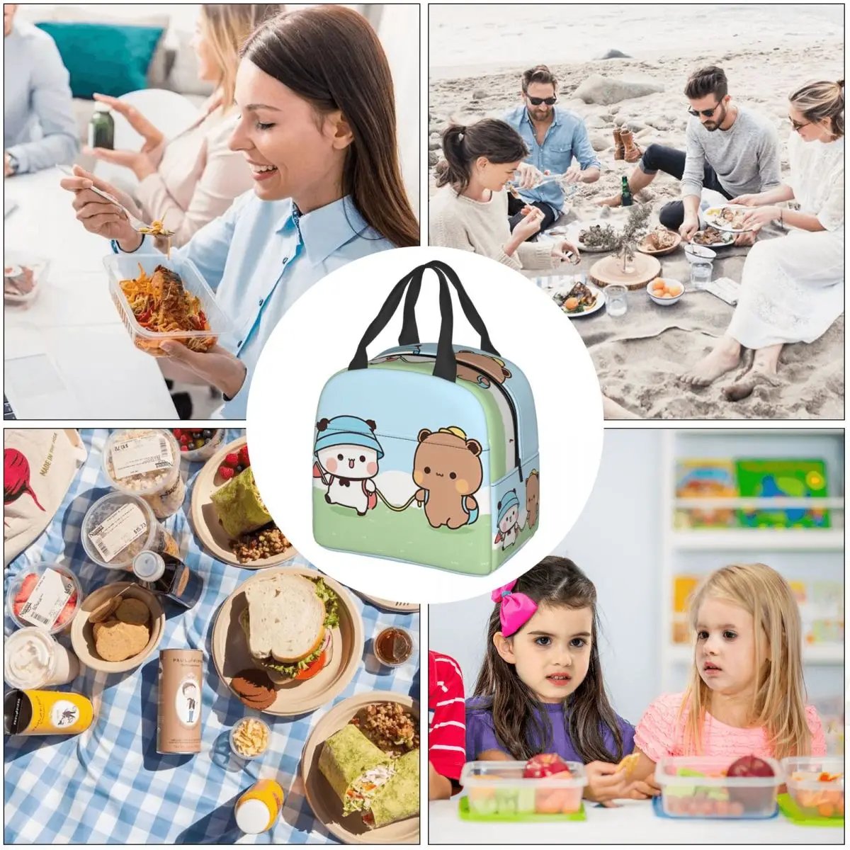 Couple Picnic Oxford Cloth Portable Bags Bubu and Dudu Anime School Trip Lunch Hiking Debris Cooler Food Handbags