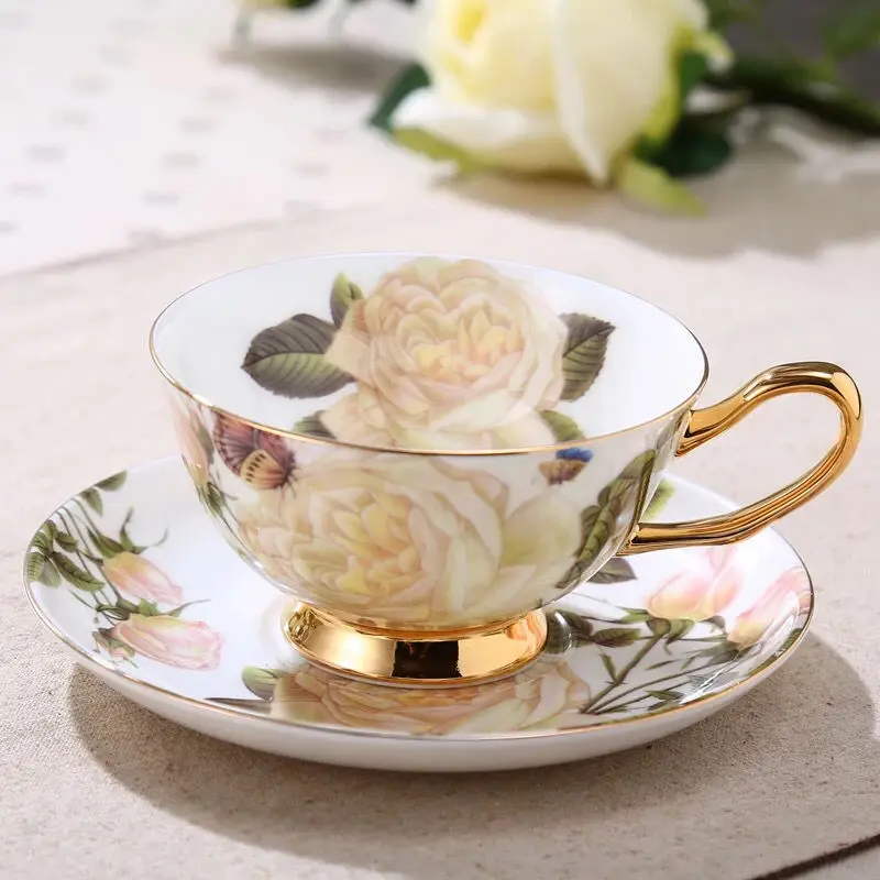 European Bone China Coffee Cup Set Retro Simple Household Flower Tea Cups Tea Cups Tea Cups and Saucer Sets Coffee Cup Gift