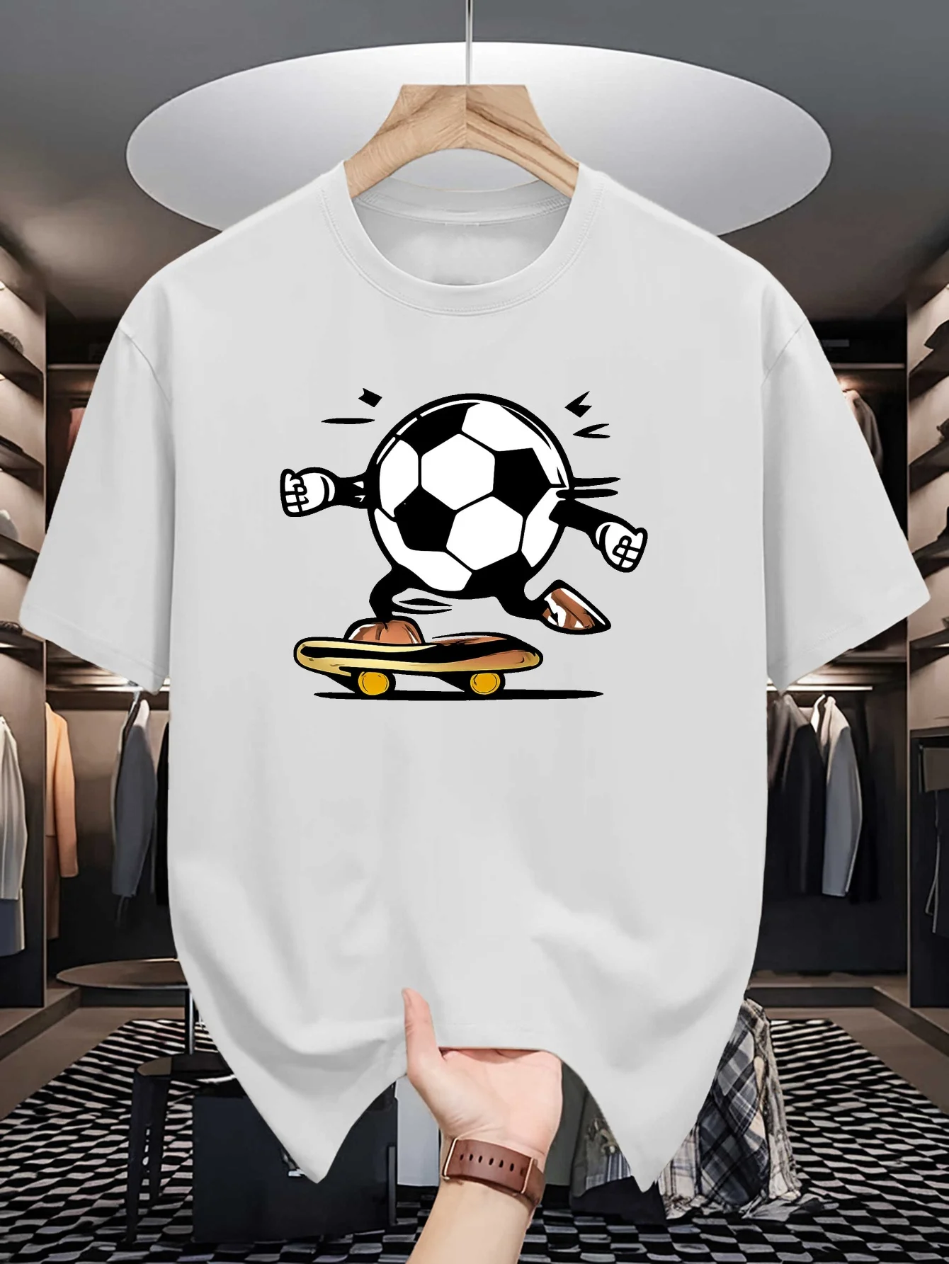 Soccer Ball Skateboard Cartoon Graphic Mens Crew Neck T Shirt Street Football Print Short Sleeve Casual Cotton Daily Street Tops