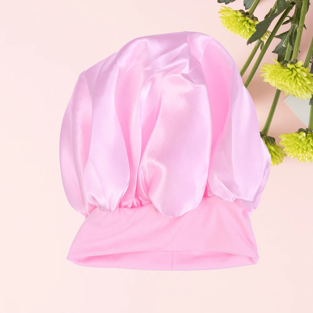 

Sleep Cap High Elastic Headband Hats Sleeping on Side Pink Wide Miss Satin Bonnet