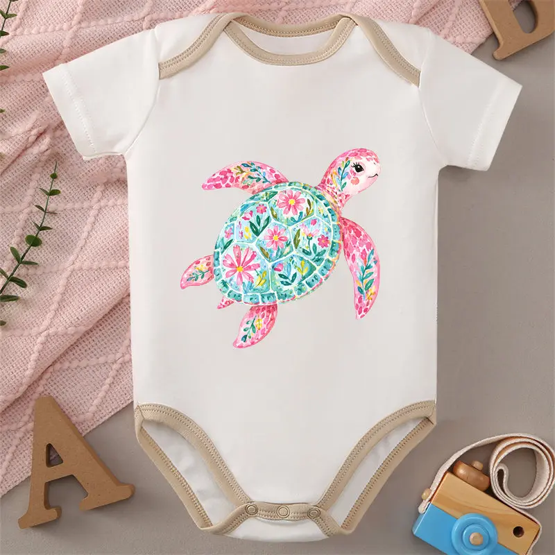 34390-a96764.jpg Pure Cotton Onesie Pink Beautiful Seaworld Print Bodysuit Comfortable Cloth for Baby Jumpsuit for 0 To 12 Months Newborn - Image 1