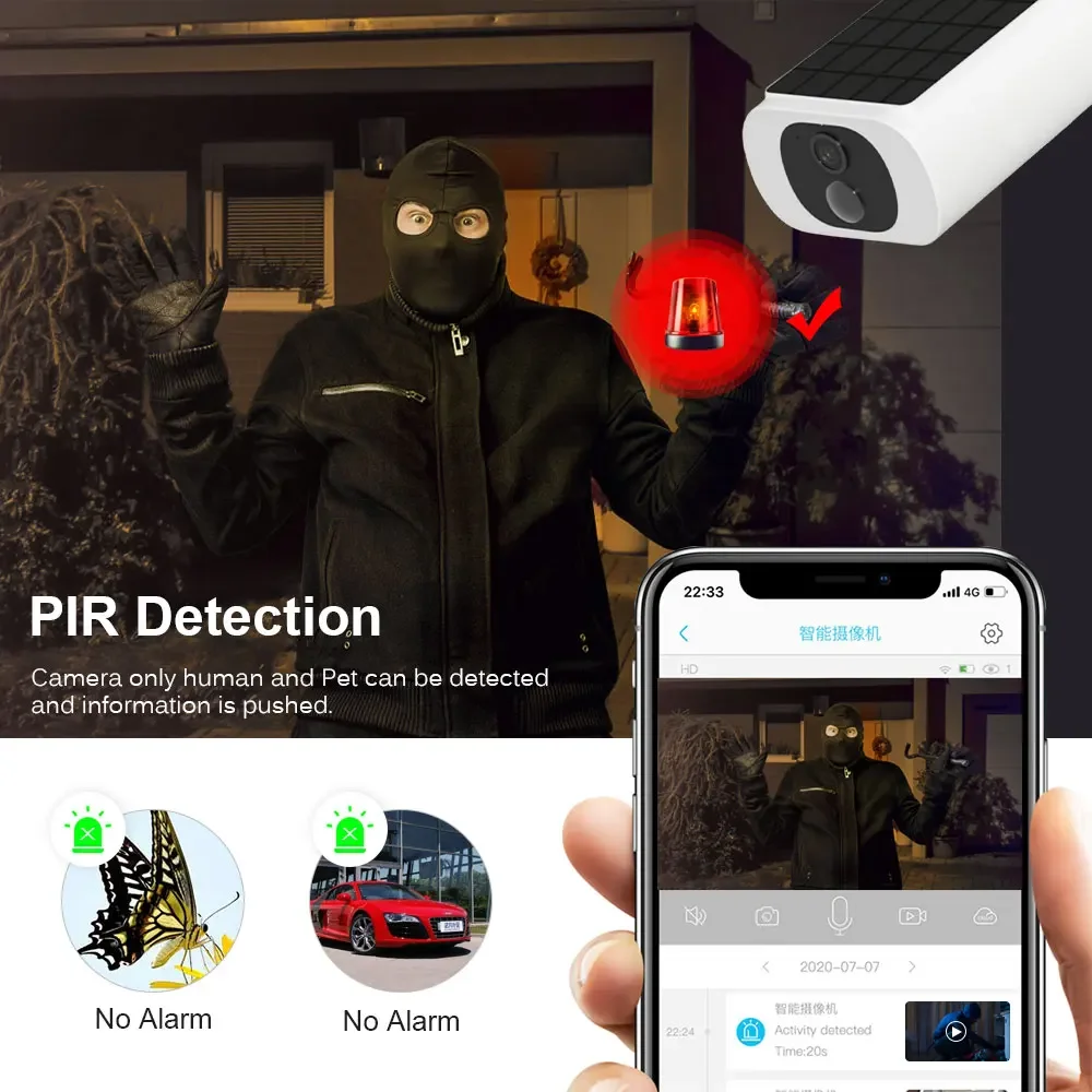 Cámara tipo bala Solar Smart life 4G para exteriores, cámara de seguridad de vigilancia CCTV con batería impermeable de 5MP, inalámbrica, Audi bidireccional