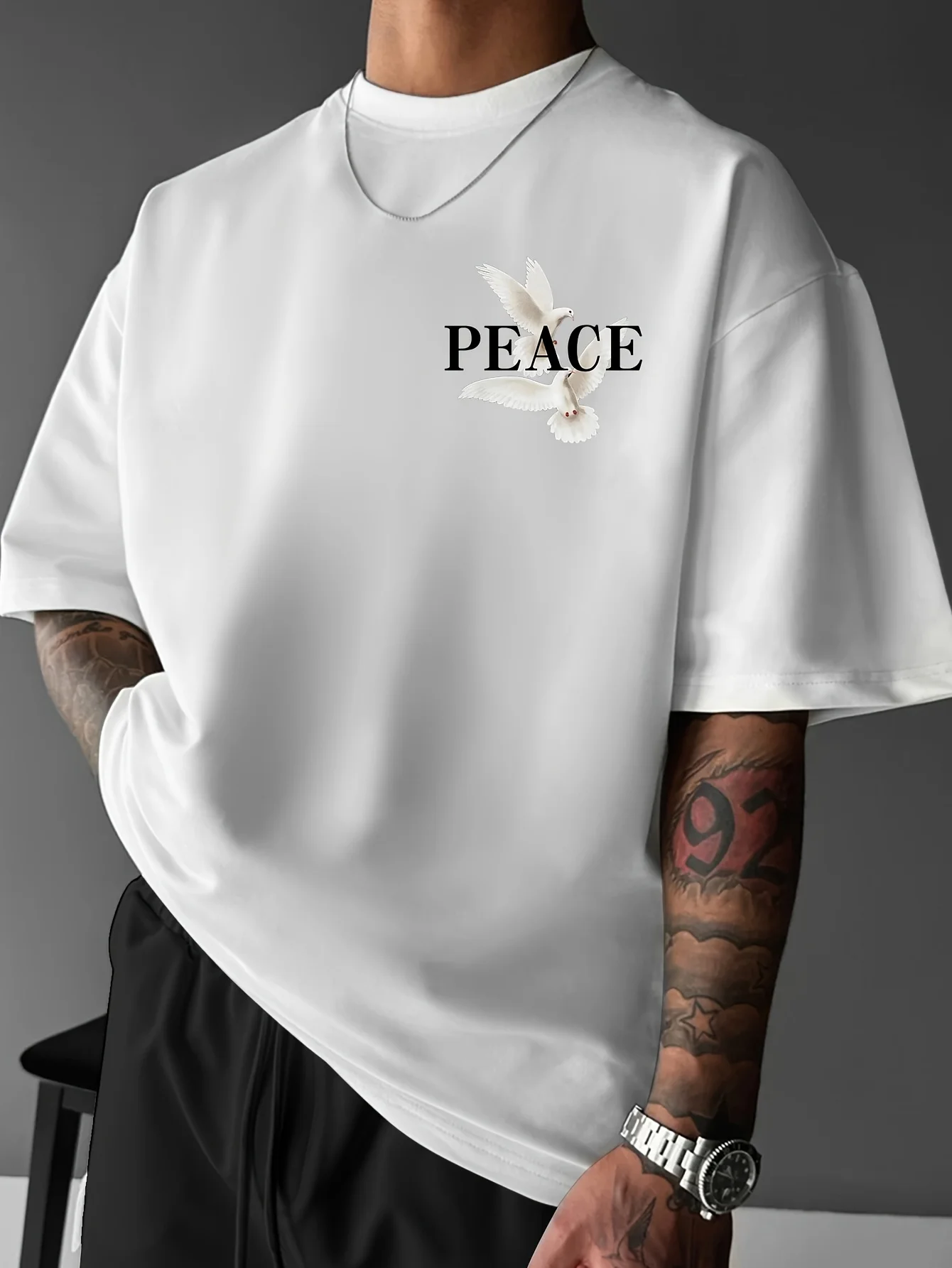 Men's summer 100% pure cotton fashionable casual loose and flat pattern printed sports round neck short sleeved T-shirt top image 6