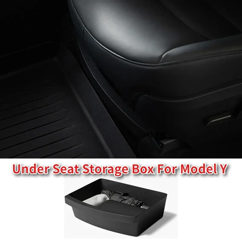 Caja de almacenamiento para asiento inferior Tesla Model Y 2021-2024, TPE, debajo del asiento, almacenamiento del asiento frontal oculto, organizador de empuje y tracción, accesorios