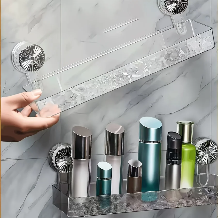2-Piece Set of Water Ripple Suction Cup Wall-Mounted Beauty Storage Rack, Hollow Quick-Drain Makeup Organizer, No-Drill Waterproof Bathroom Accessory, Suitable for Shower Rooms, Bathrooms, and Vanity Countertops to Store Shampoo, Body Lotion, Skincare Products, and Toiletries