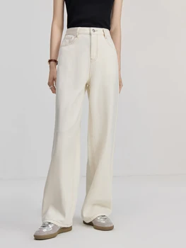 ZIQIAO donna Beige Full Length Jeans donna 2024 autunno nuovo cotone a vita alta Office Lady Casual pantaloni lunghi femminili 24 zq93118