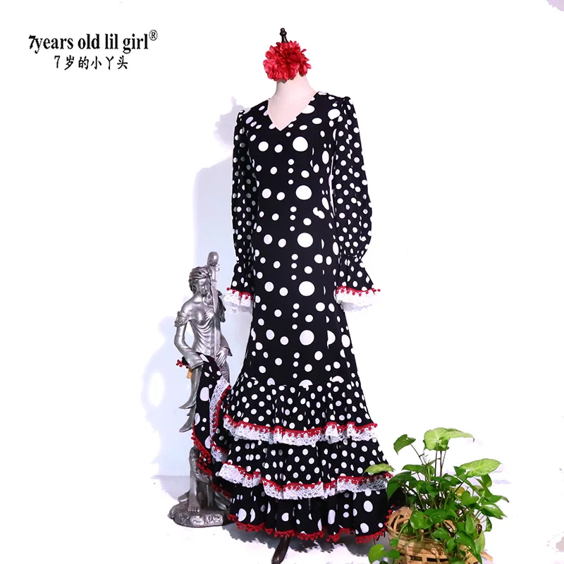 Women Girl Spanish Flamenco Top-Skirt Costume Customized Dress Gyspy Festival Performance Dance Wear Set ENE15