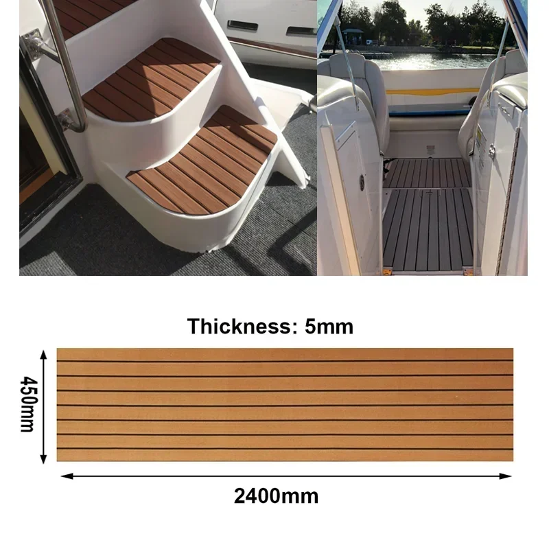 450x2400x5mm EVA Foam Decking Faux Teak Boat Mat Brown Deck Sheet Yacht Flooring Anti Skid Mat Self Adhesive Vehicle Pad