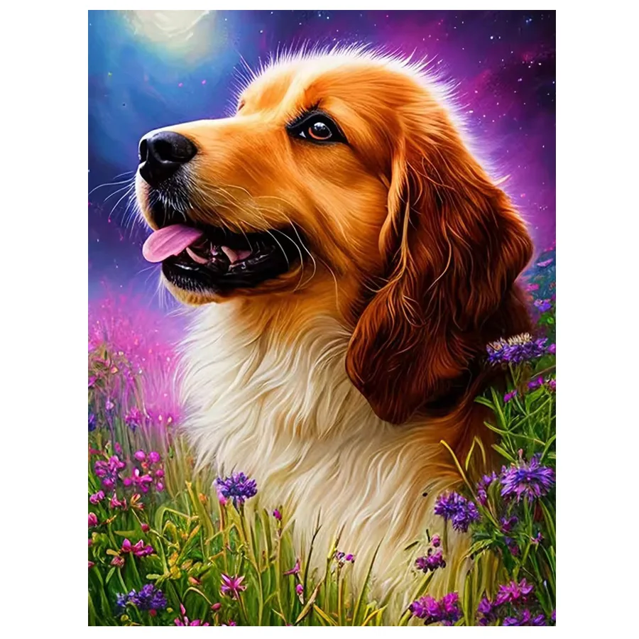 Noble Consort Dog Diamond Mosaic Golden Hair flower Dog Picture Of Rhinestones Painting Embroidery Handmade Hobby home decor art