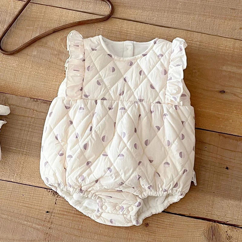 

2025 New Winter Baby Thicken Warm Clothing Toddler Baby Girl Thicken Warm Romper Sleeveless Print Infant Baby Girls Jumpsuit