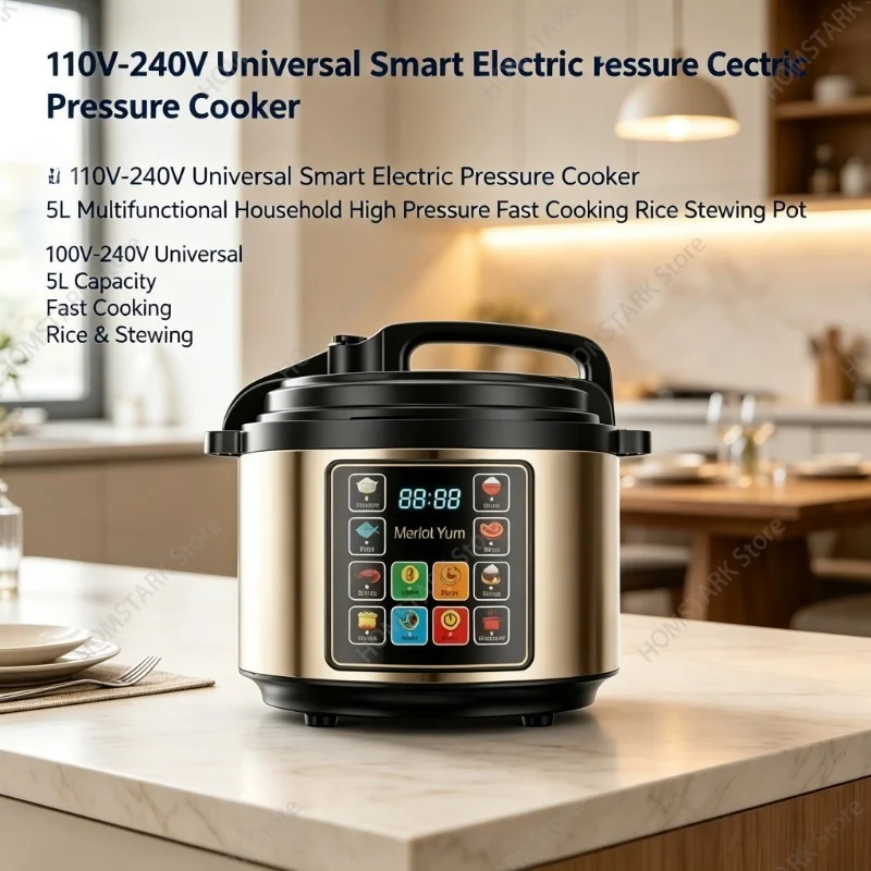 110V-240V Universal Smart Electric Pressure Cooker, 5L Multifunctional Household High Pressure Fast Cooking Rice Stewing Pot