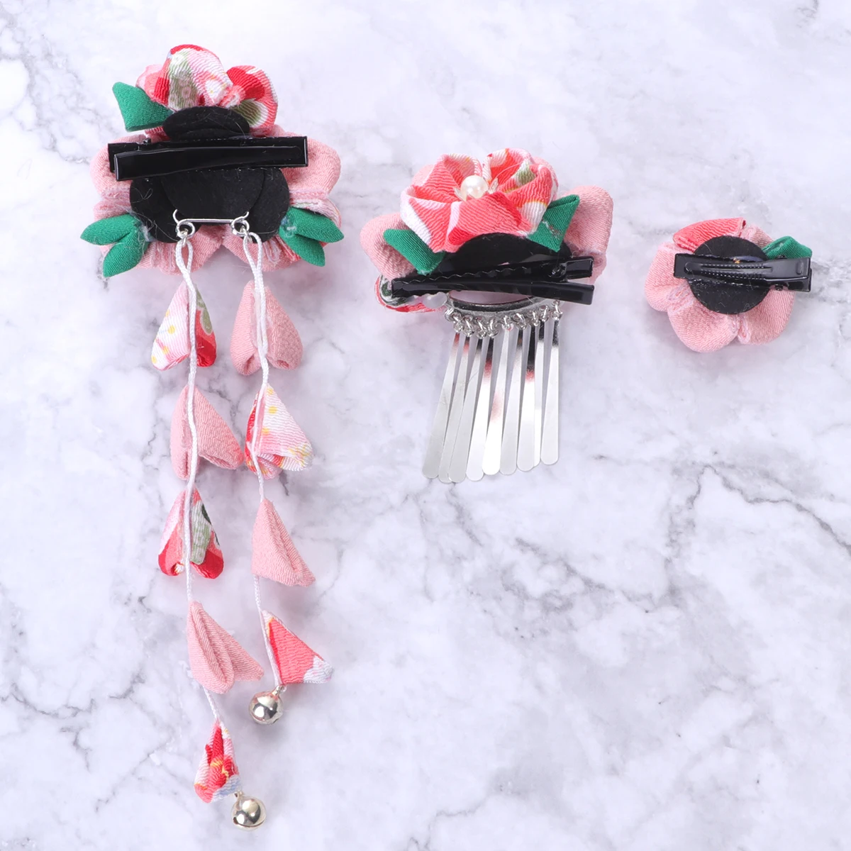 

3pcs Japanese Style Clips Barrette Set Cloth Flower Side Pins For Women Hair Decoration Accessories Pink Hair Styling Tool