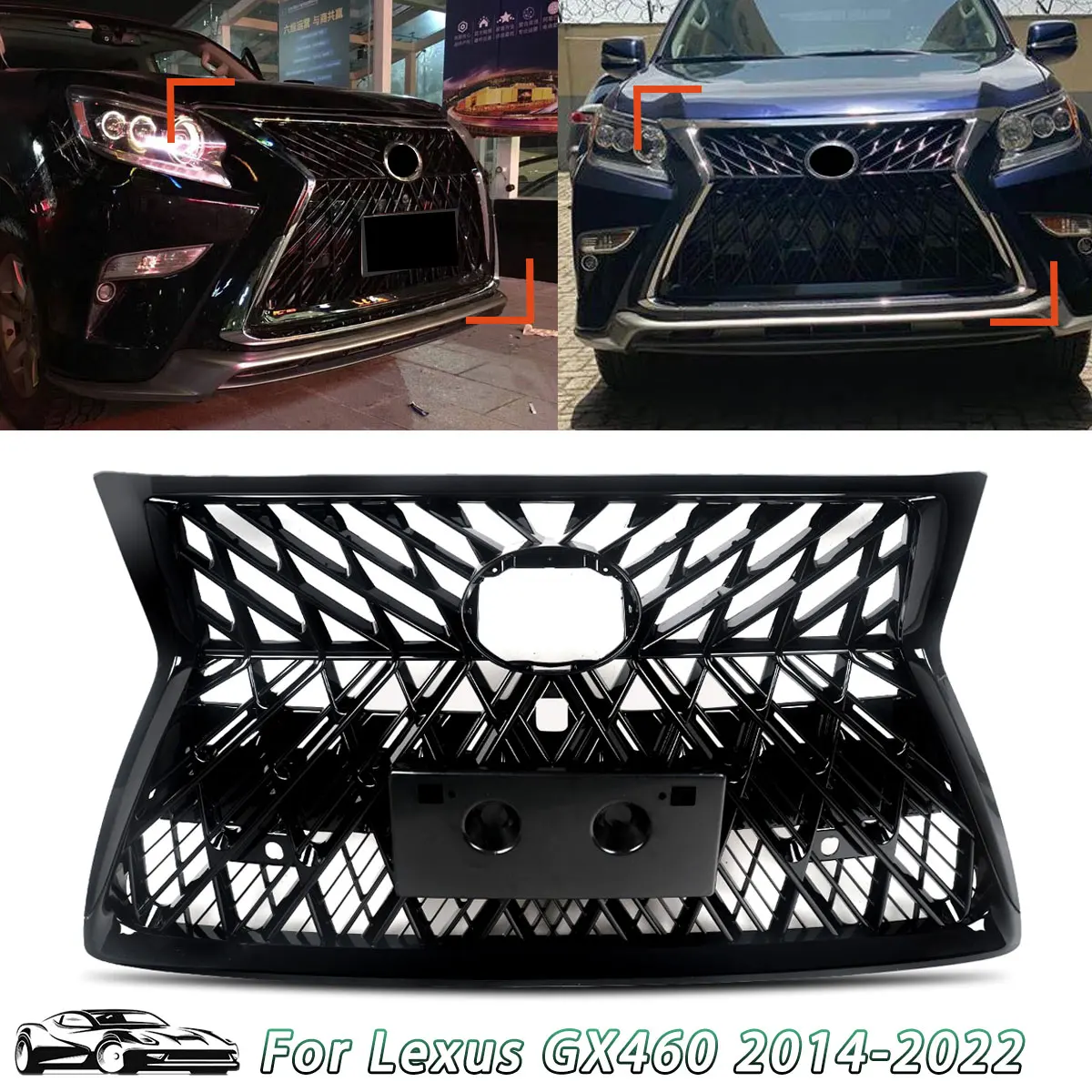 

MAGICKIT 1 Set Front Grille All Gloss Black For Lexus GX460 2014-2022 Gloss Black F Sport Style Car accessories Tools