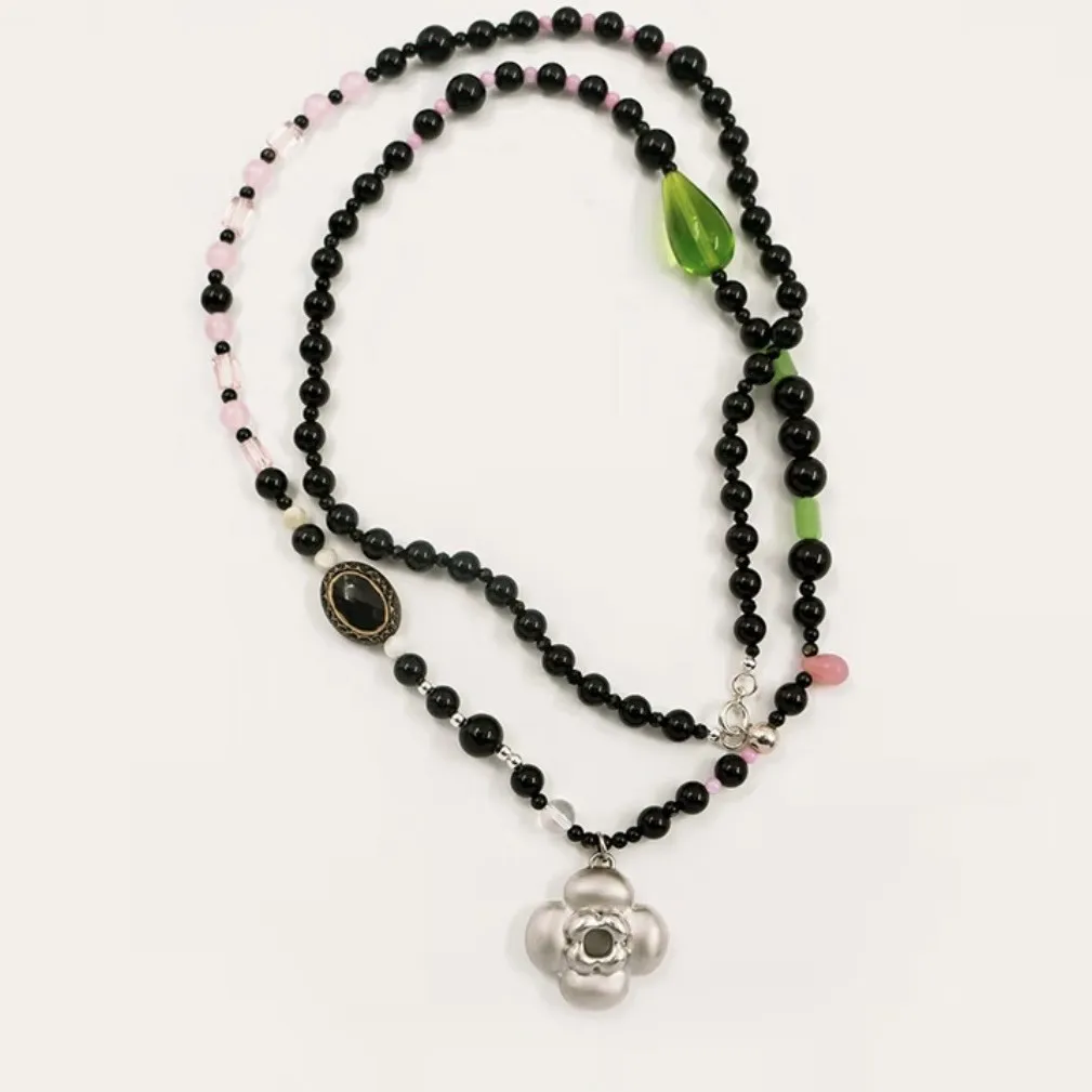 Monet Garden Color Beaded Ethnic Style Retro Necklace Flower Pendant Versatile Temperament Necklace for Women