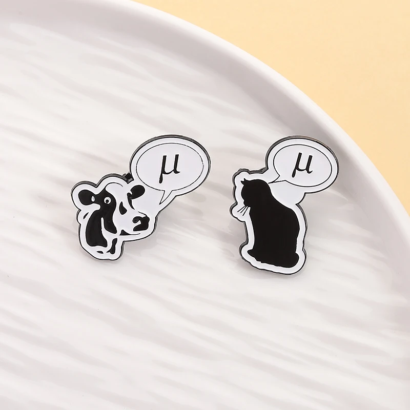 μ Moo Meow Enamel Pins Cat Cow Onomatopoeia Badges Mathematics Physics Brooches Jewelry Accessories Gift For Friends
