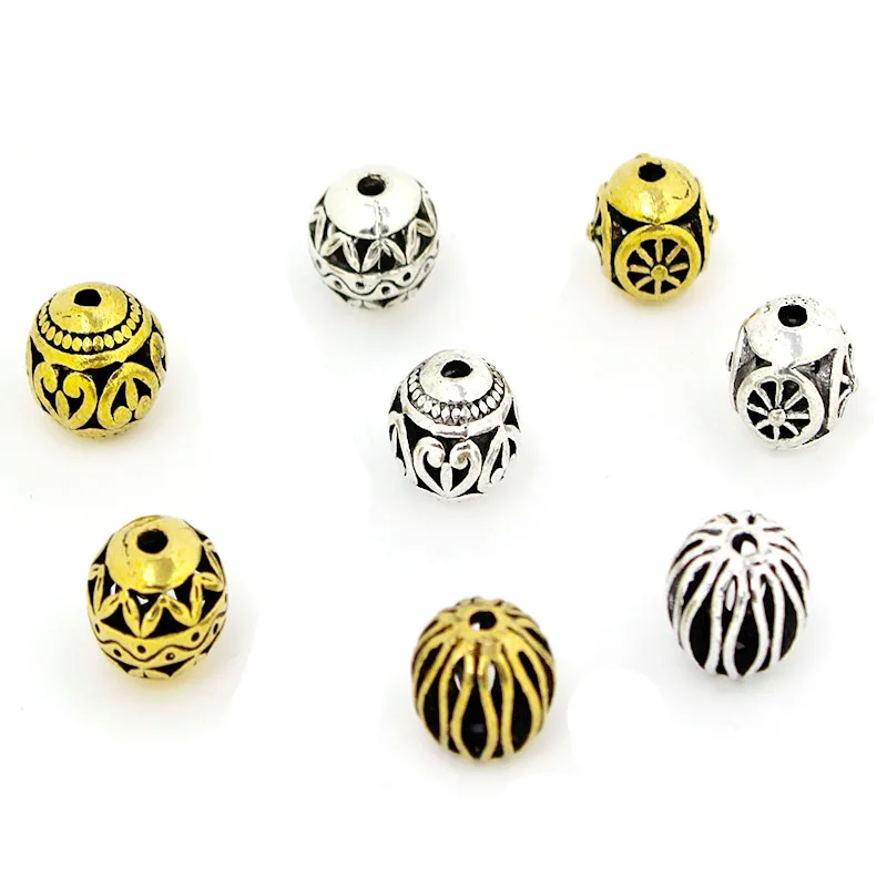 10Pcs Tibetan Antique Silver Gold Color Spacer Beads Charm Round Metal Beads Accessories for Bracelets Necklace Jewelry Making - view 2