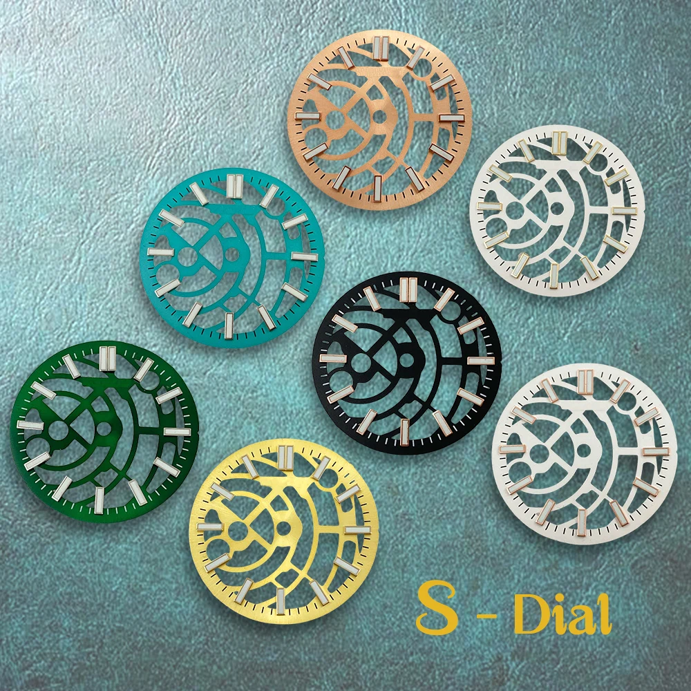 28.5mm S Logo New loophole NH70 Dial Suitable for NH72 Movement Green Luminous Quality Delicate Watch Modification Accessories