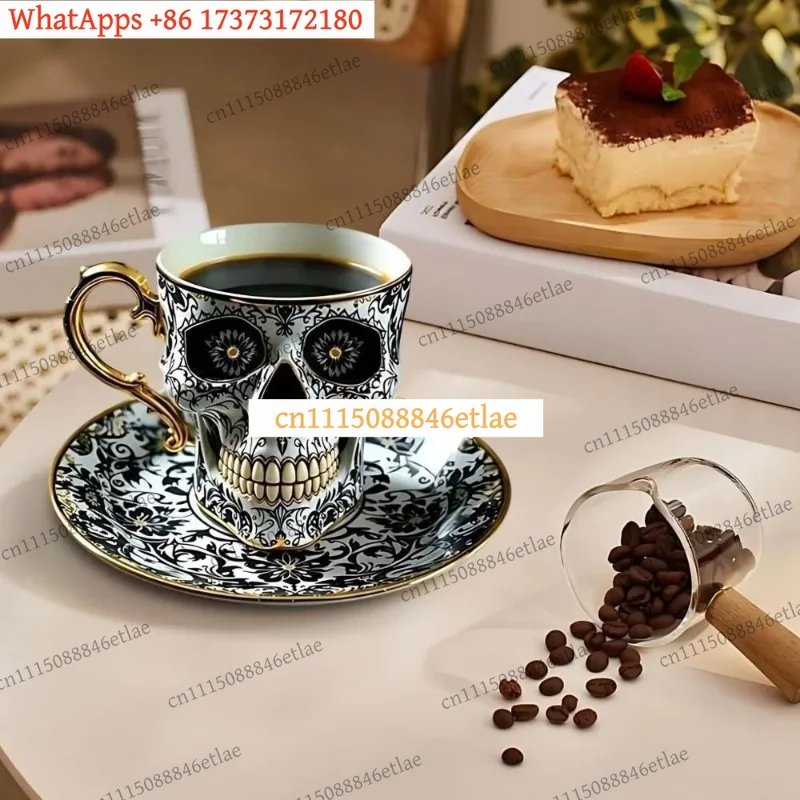 k3 Gothic Resin Skull Coffee Mug Set – Bonehead Design Tea Cup for Halloween Party & Home Decor