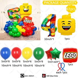 61pcs Ninja Building Block Party Globo Colorido Bolso de Látex Baby Shower Blocks Temo Decoraciones de la fiesta de cumpleaños para niños 12 mejores decoraciones de cumpleaños de Lego de ventas - №3