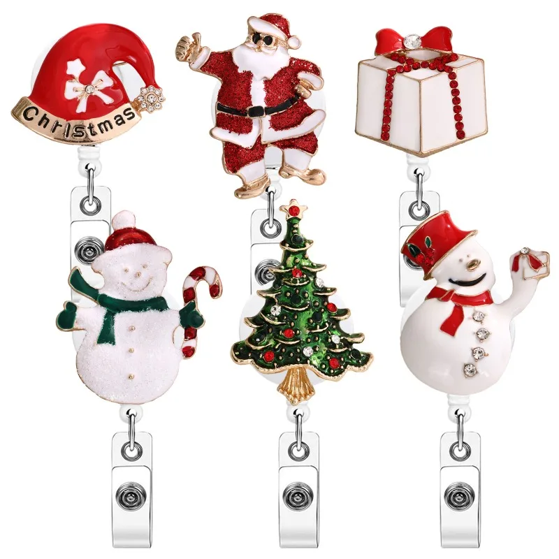 

Cute Rhinones Style Worker ID Card Badge Holder Clip Reel for Nurse Cute Cartoon Christmas Snowman Bell ID Name Tage Holder