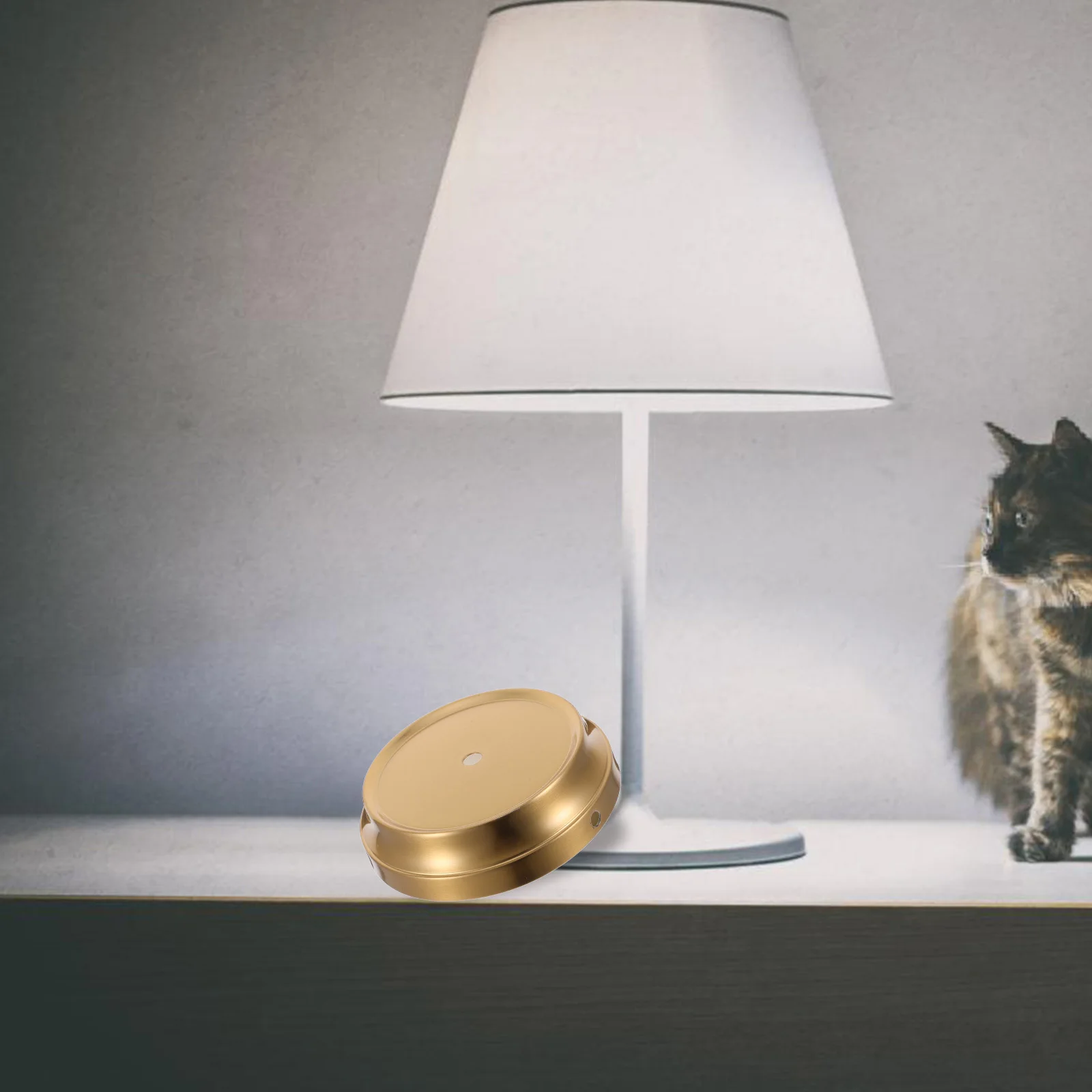 قاعدة حديدية مطلية بالنحاس، حامل مصباح طاولة مستدير، هيكل ضوء مكتب عالي التحمل، ملحق قاعدة مصابيح عالمية #3